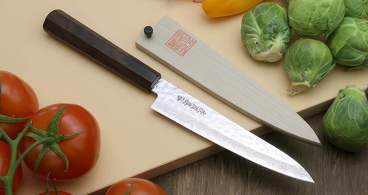 Petty is a small, versatile Japanese knife used for precise tasks like peeling and slicing fruits and vegetables.