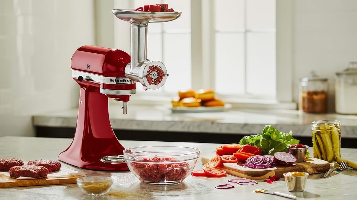 KitchenAid's affordable meat grinder attachment offers convenient entry-level grinding for mixer owners