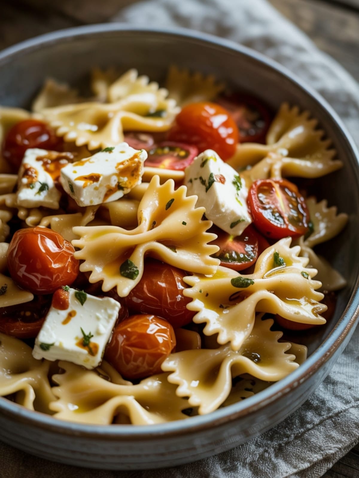 Bow Tie Pasta Recipe with Melty Feta and Burst Cherry Tomatoes