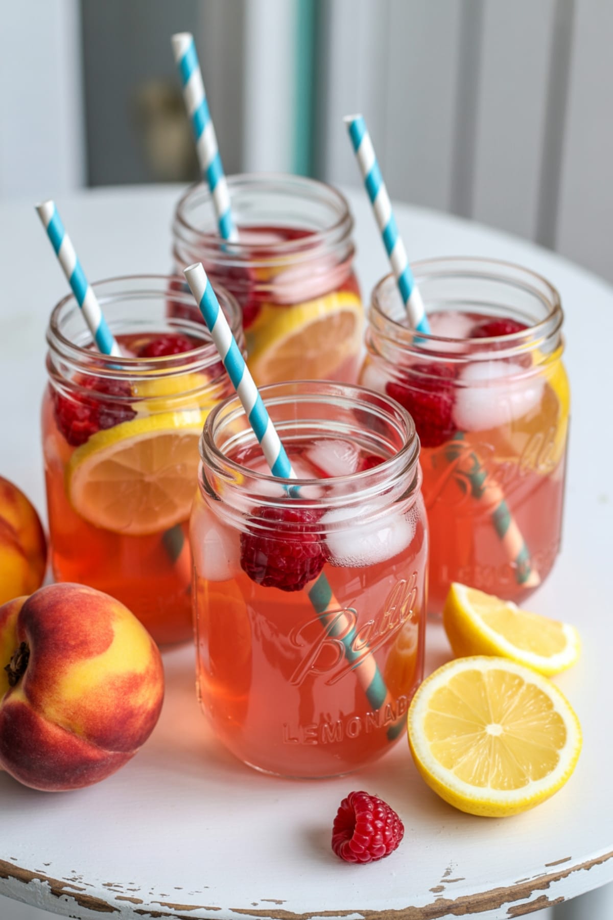 Chunky Chef's Signature Peach Lemonade with Fresh Raspberries