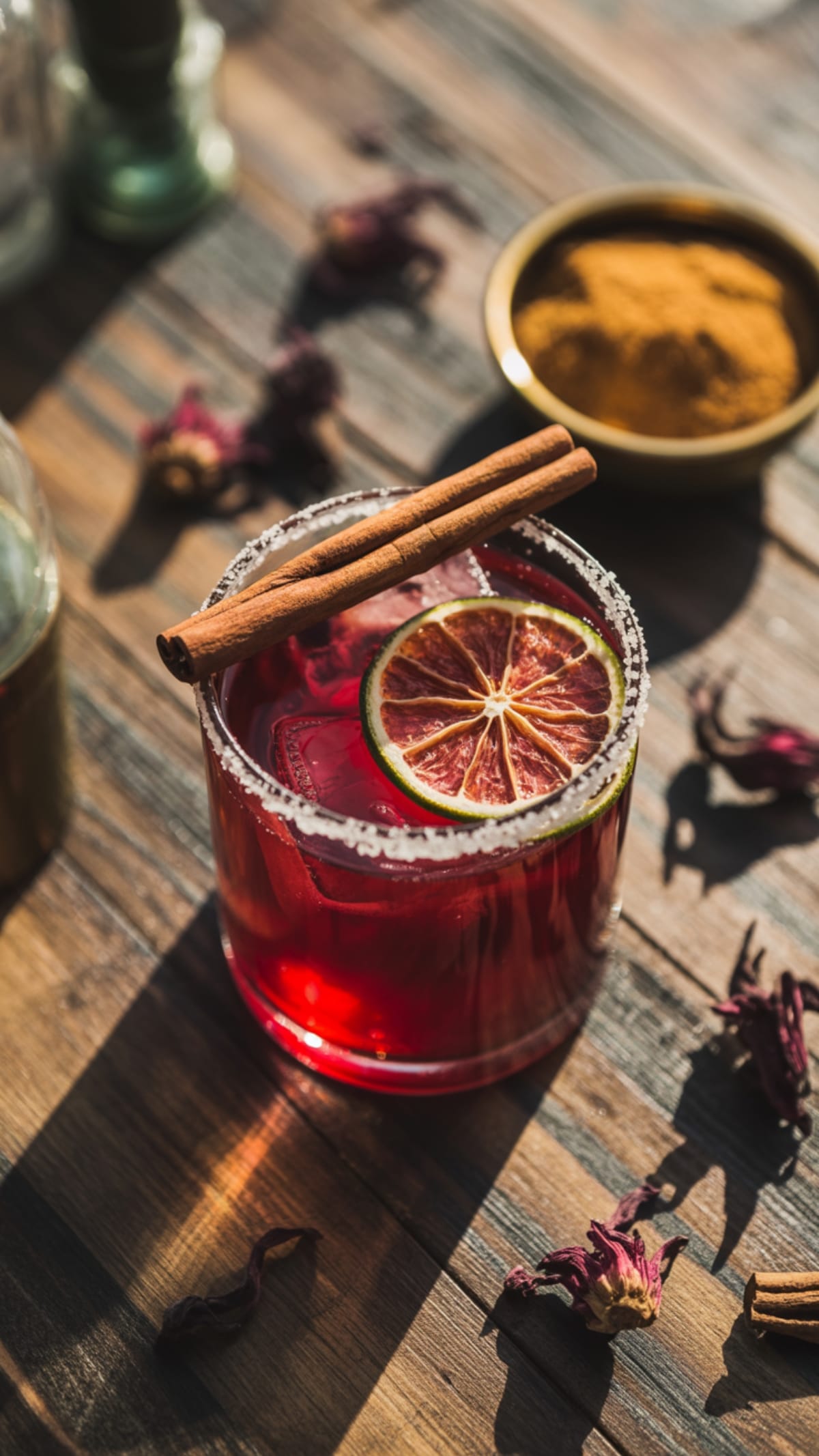 Picnic-Perfect Hibiscus Mezcal Margarita with Cinnamon Rim