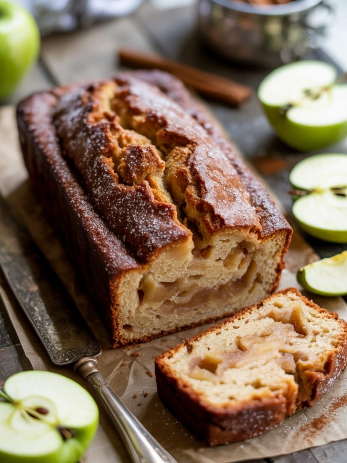 Cinnamon-Swirled Apple Loaf Cake with Crumb Topping
