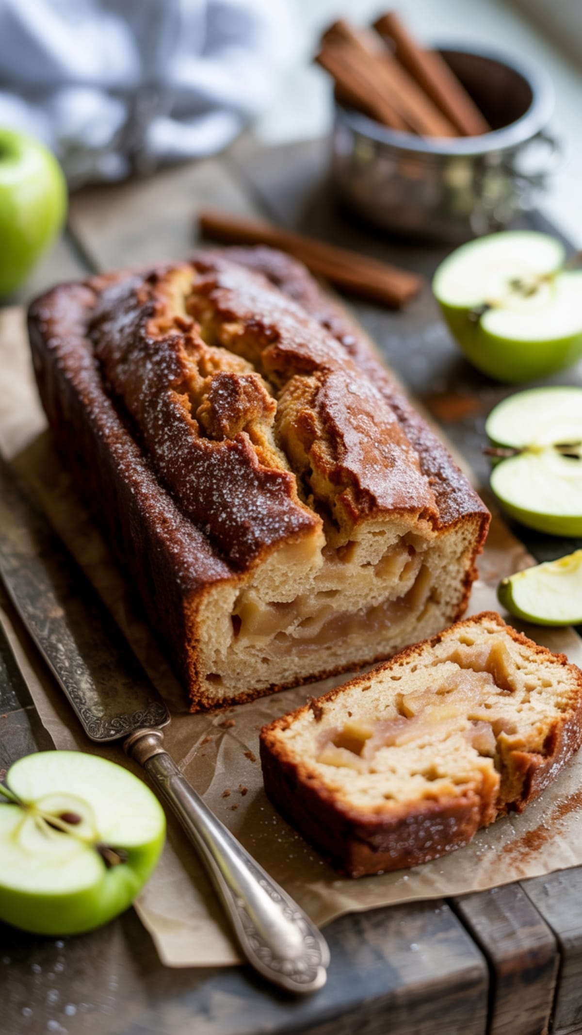 Cinnamon-Swirled Apple Loaf Cake with Crumb Topping
