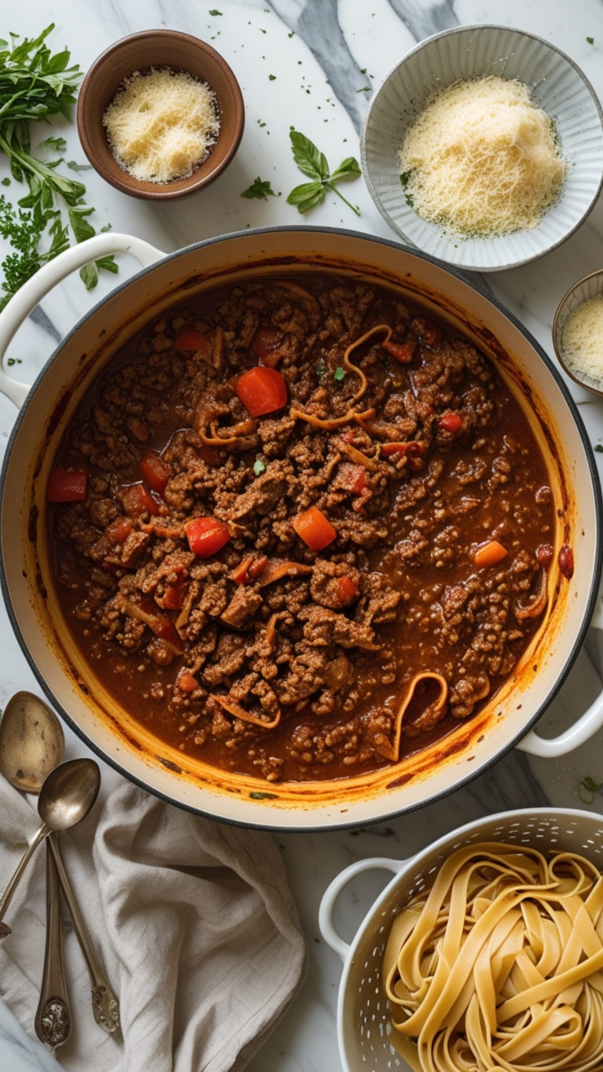 Family-style bolognese dinner