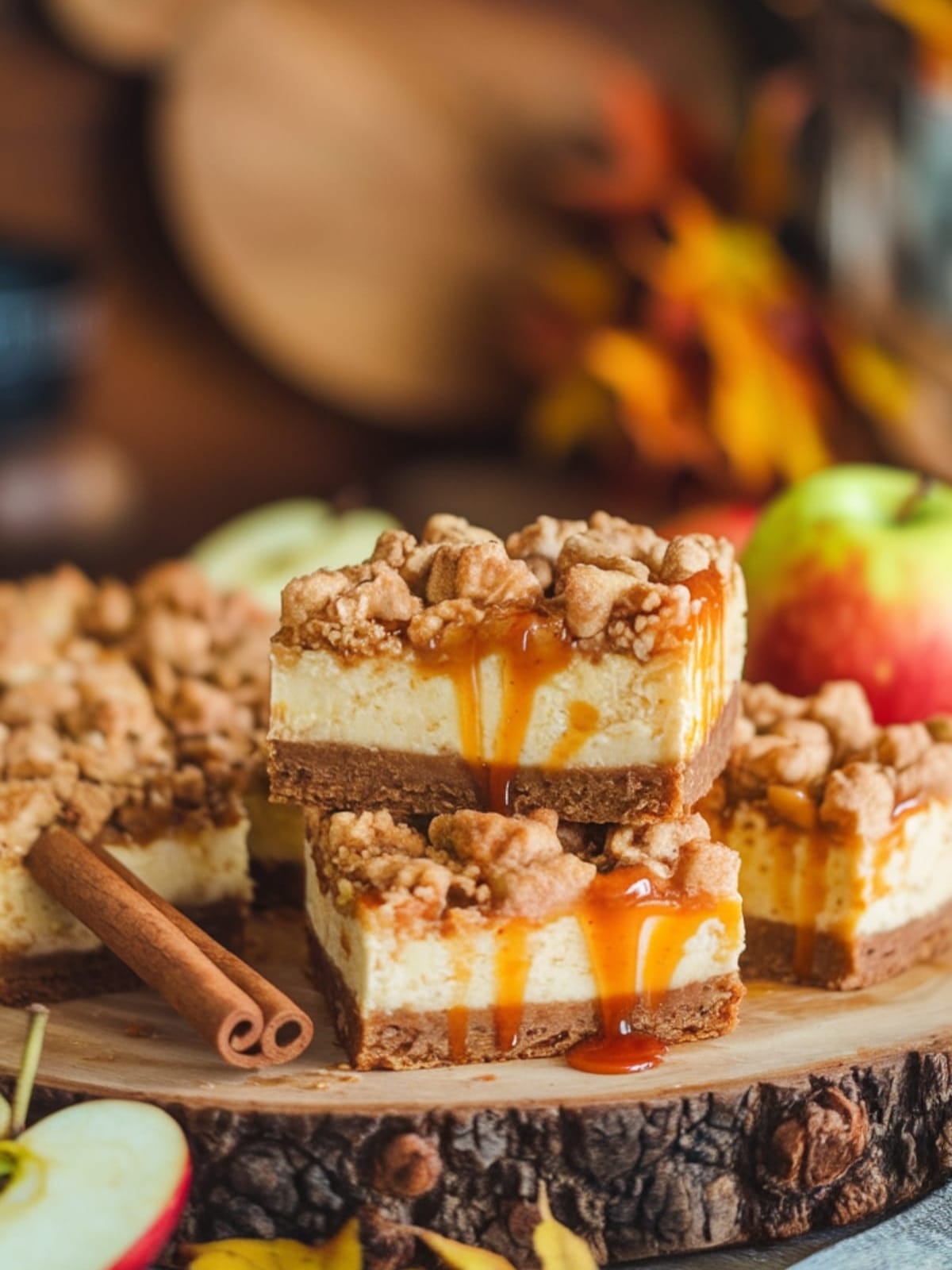 Decadent Caramel Apple Cheesecake Bars with Shortbread Crust
