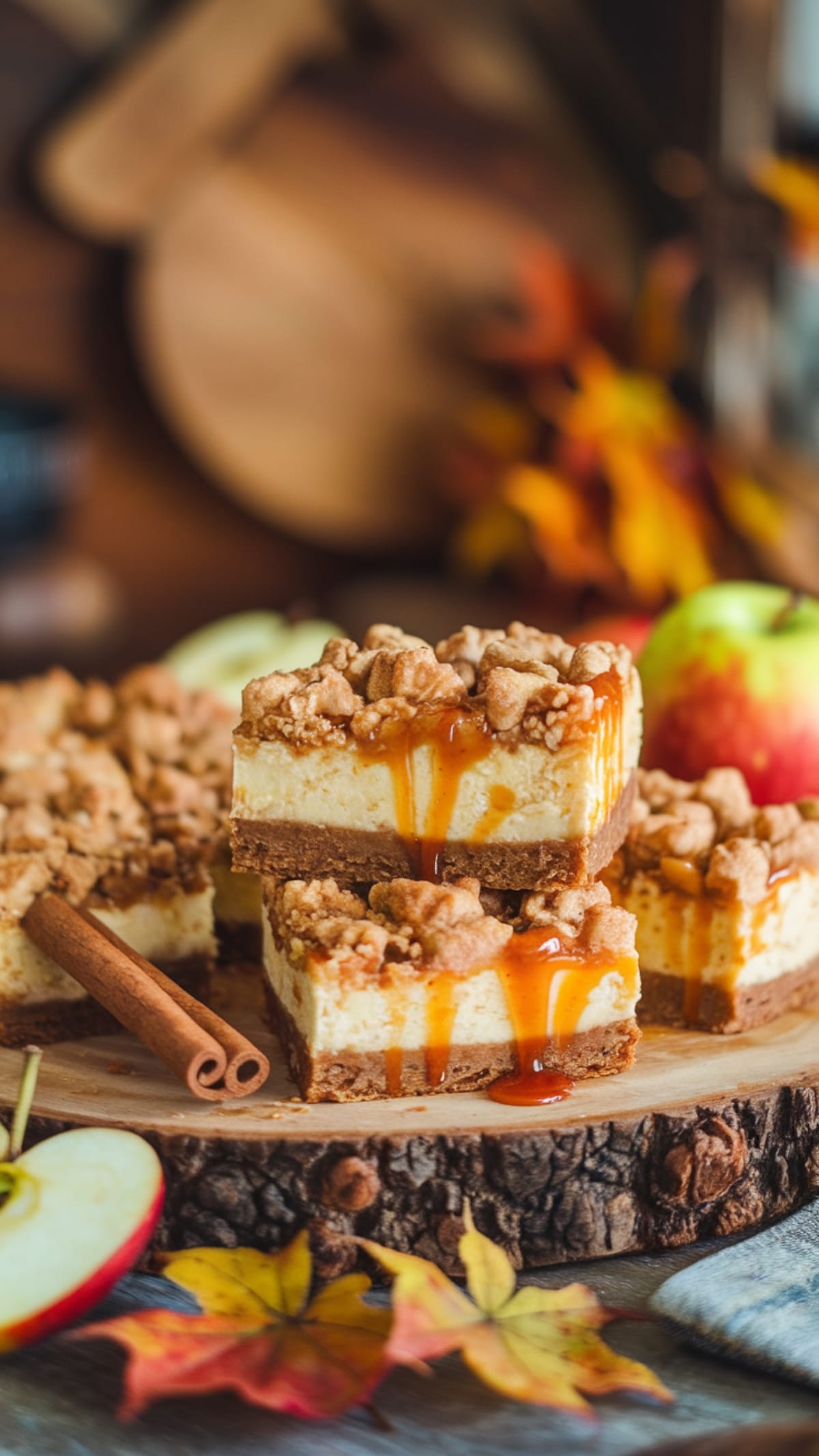 Decadent Caramel Apple Cheesecake Bars with Shortbread Crust