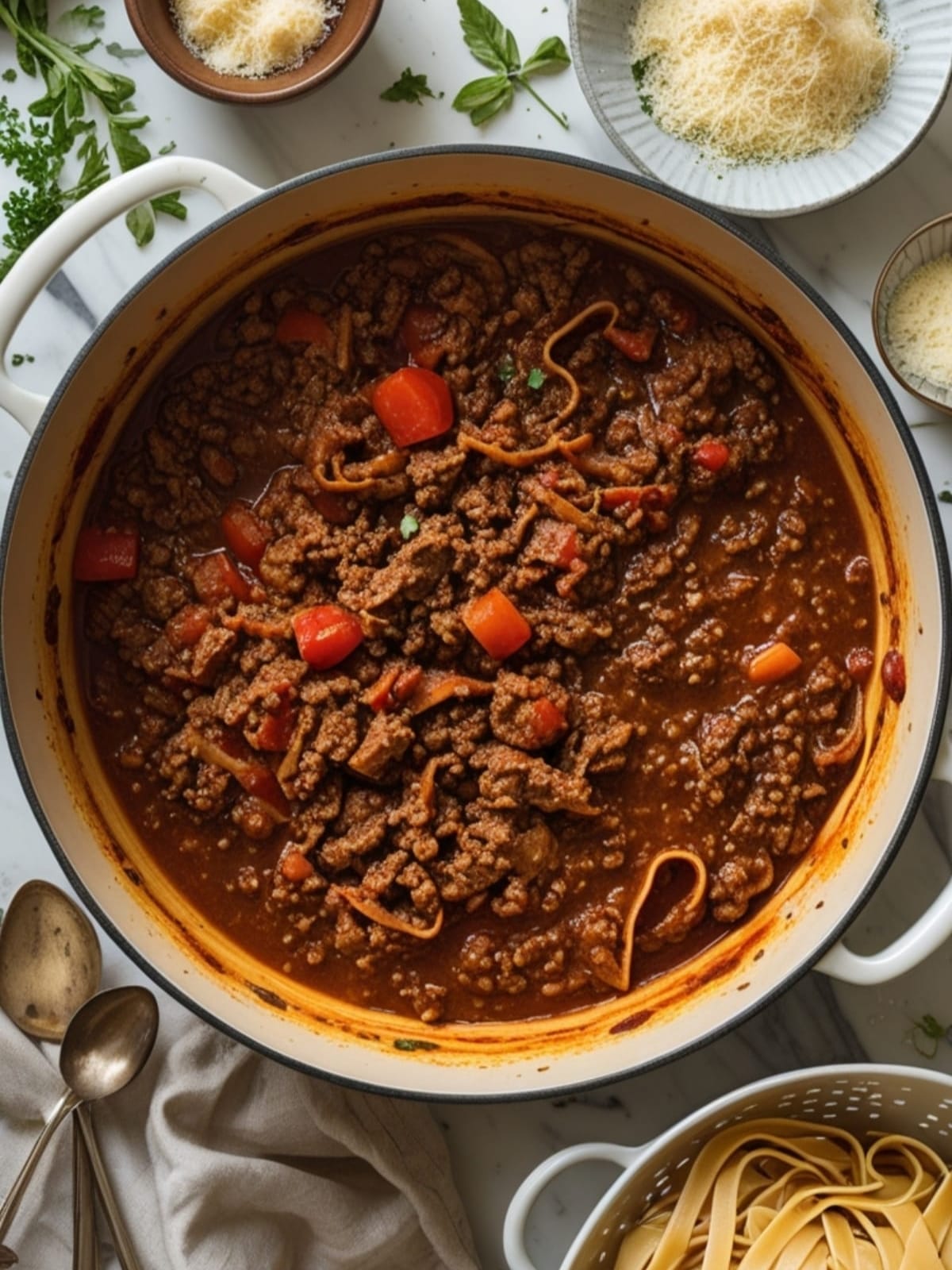Family-style bolognese dinner