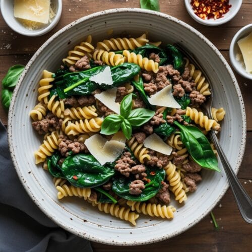 Fast Beef and Spinach Pasta