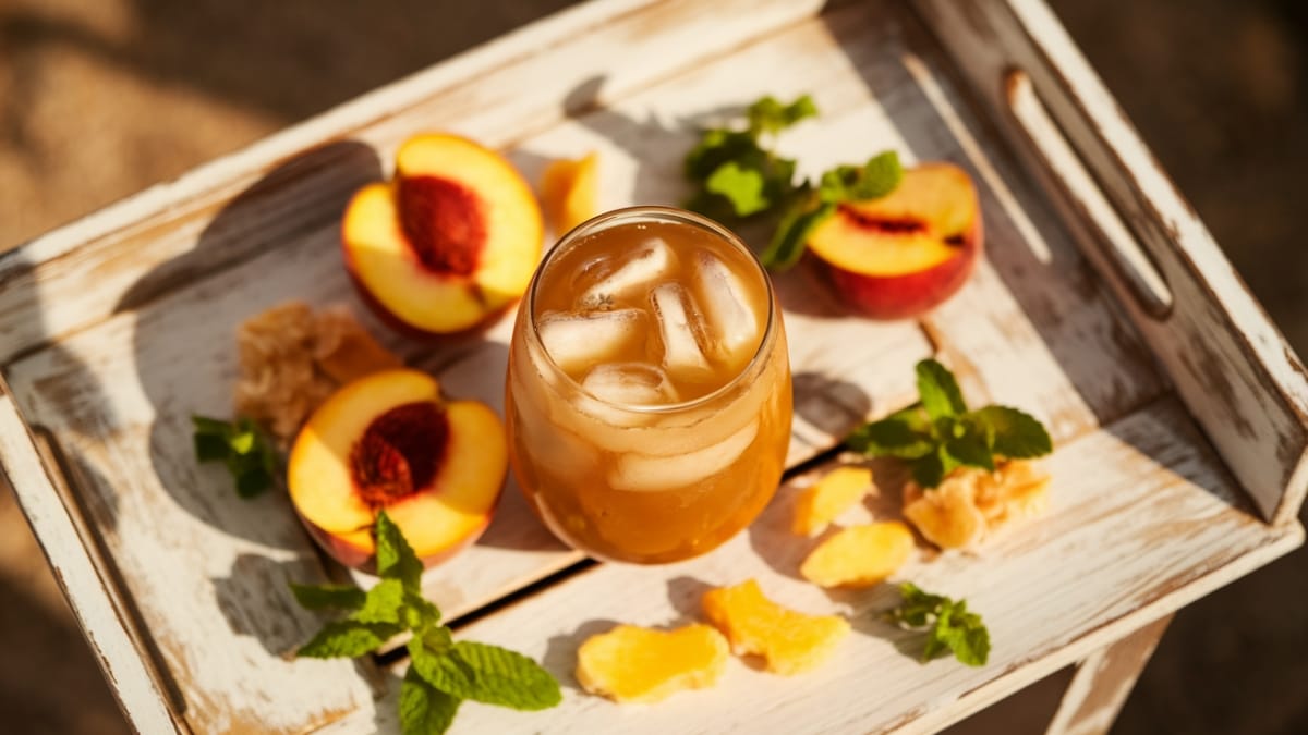 Homemade Ginger Peach Honey Iced Green Tea- A Refreshing Summer Elixir