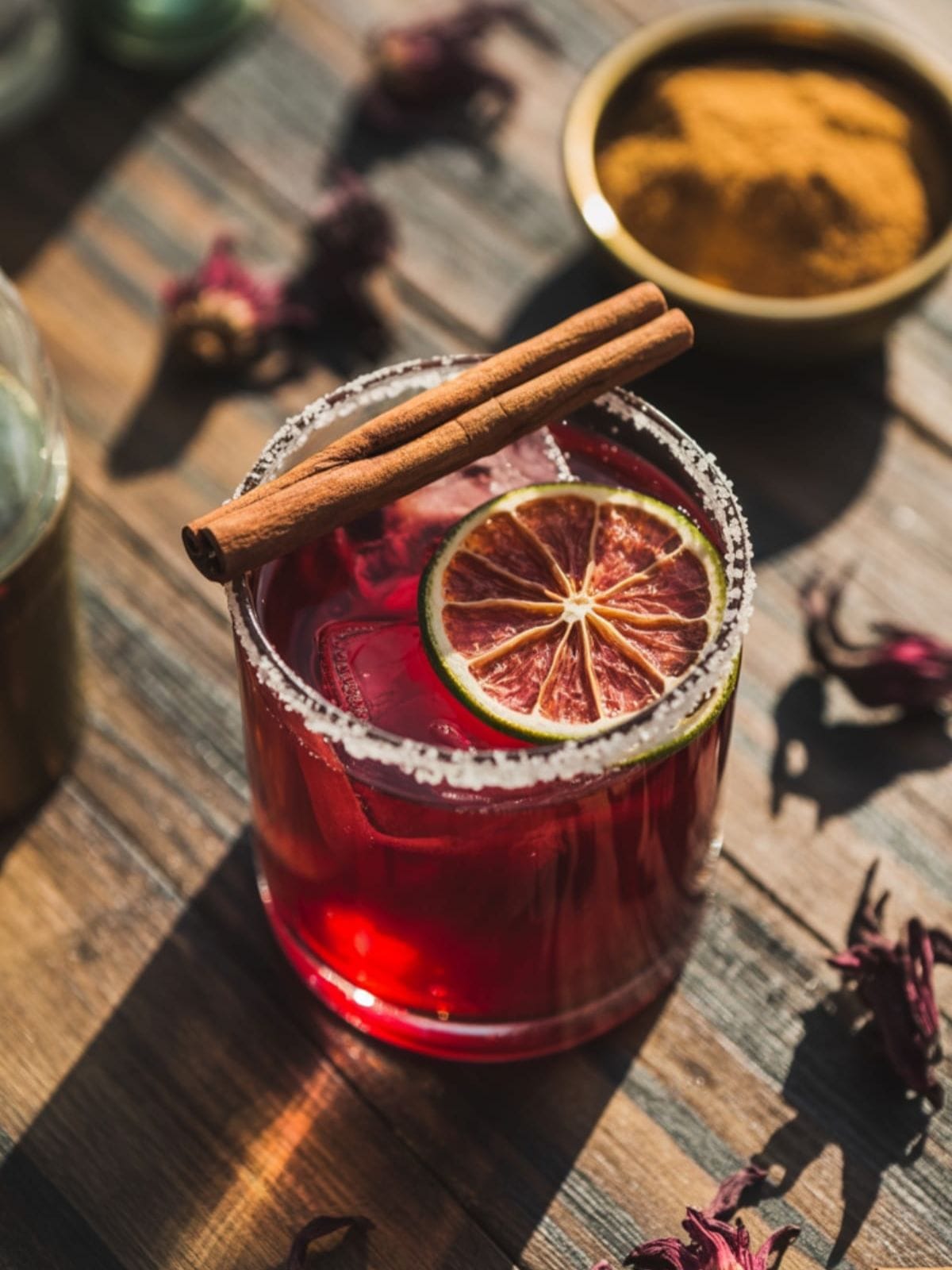 Picnic-Perfect Hibiscus Mezcal Margarita with Cinnamon Rim