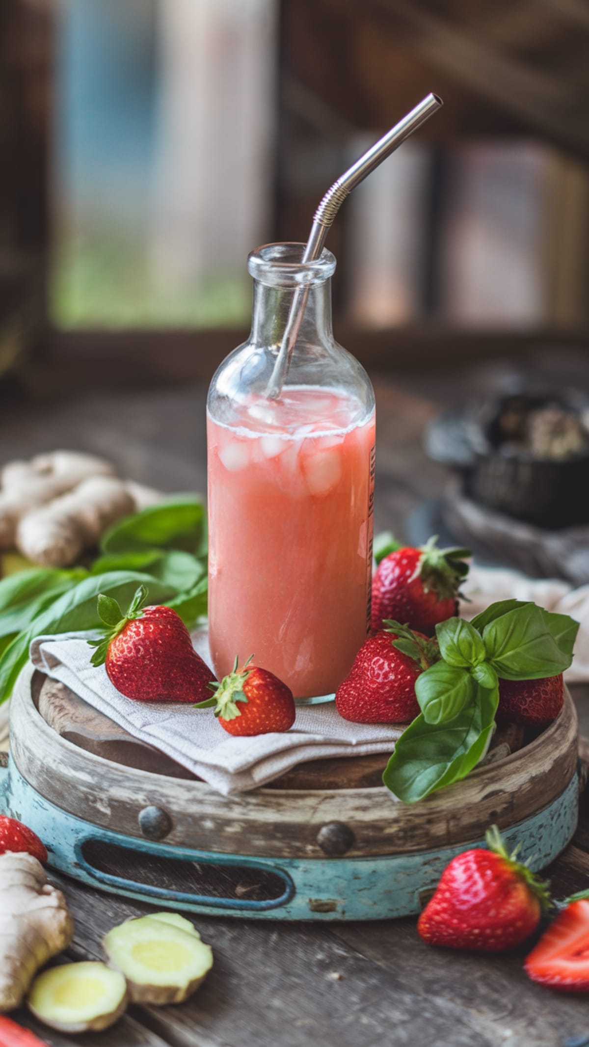 Probiotic Strawberry-Basil Switchel for Gut Health & Flavor