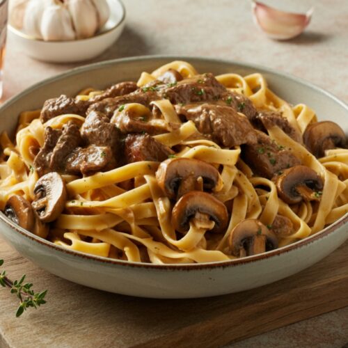 Quick Beef and Mushroom Fettuccine