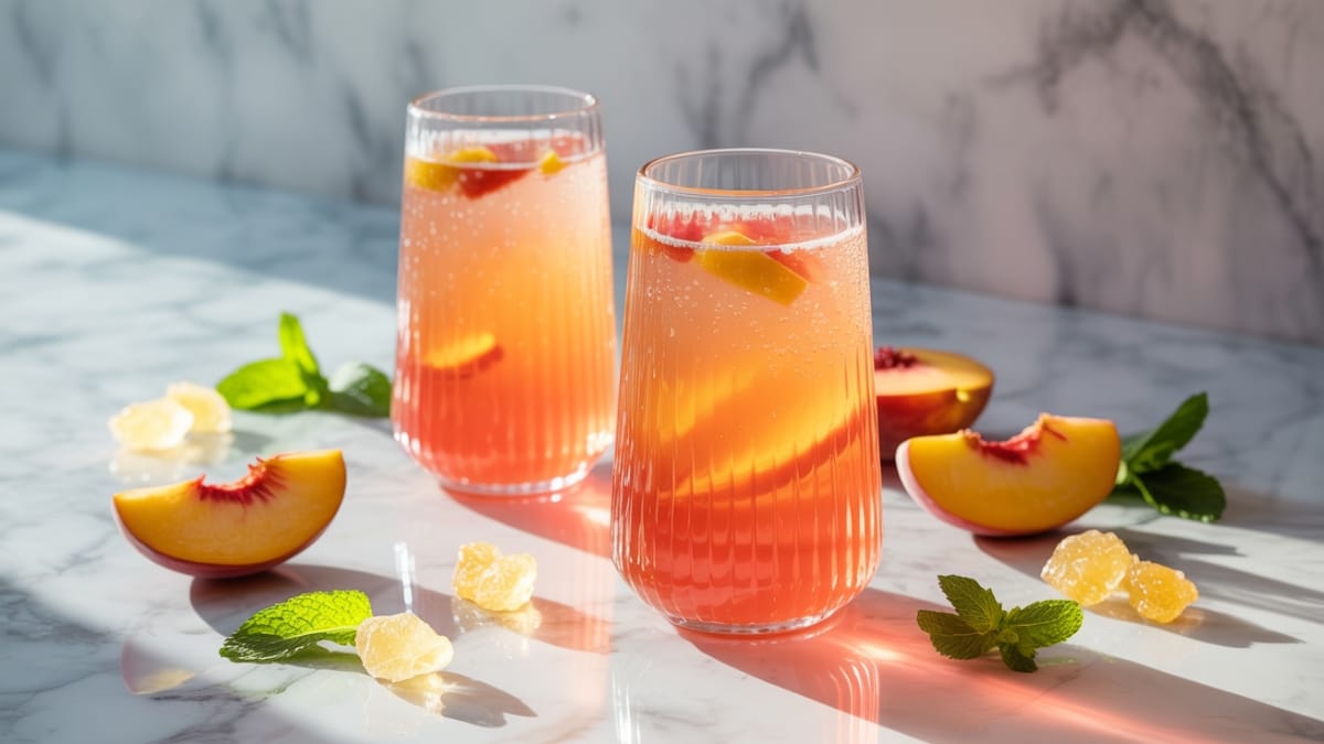 Refreshing Ginger Peach Kombucha Mocktail- Your New Summer Favorite