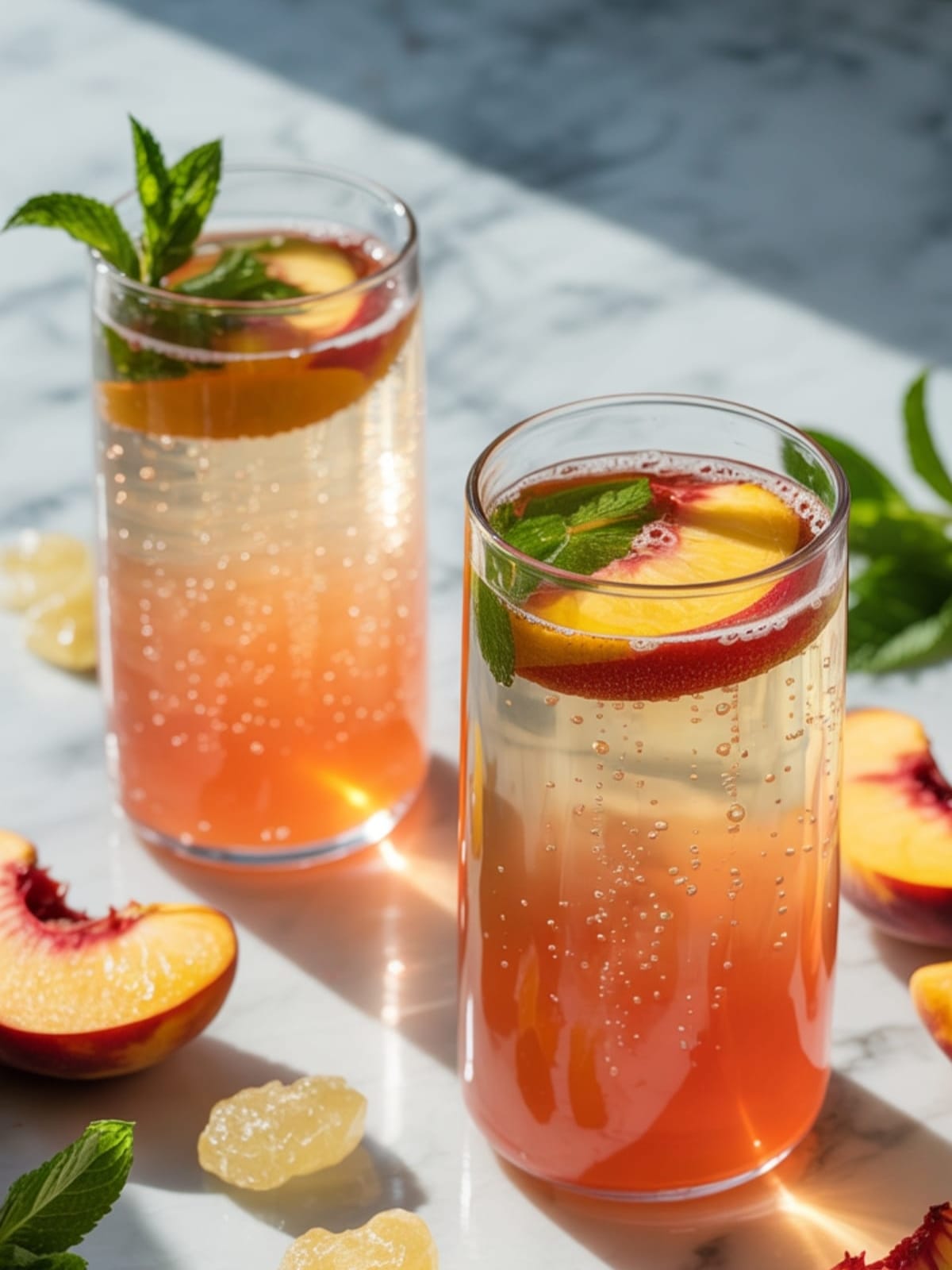 Refreshing Ginger Peach Kombucha Mocktail for Summer Sipping