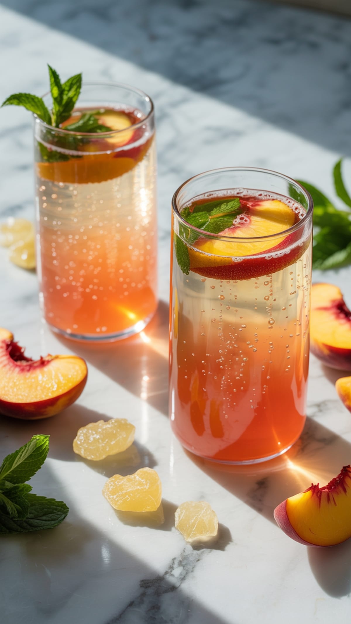 Refreshing Ginger Peach Kombucha Mocktail for Summer Sipping