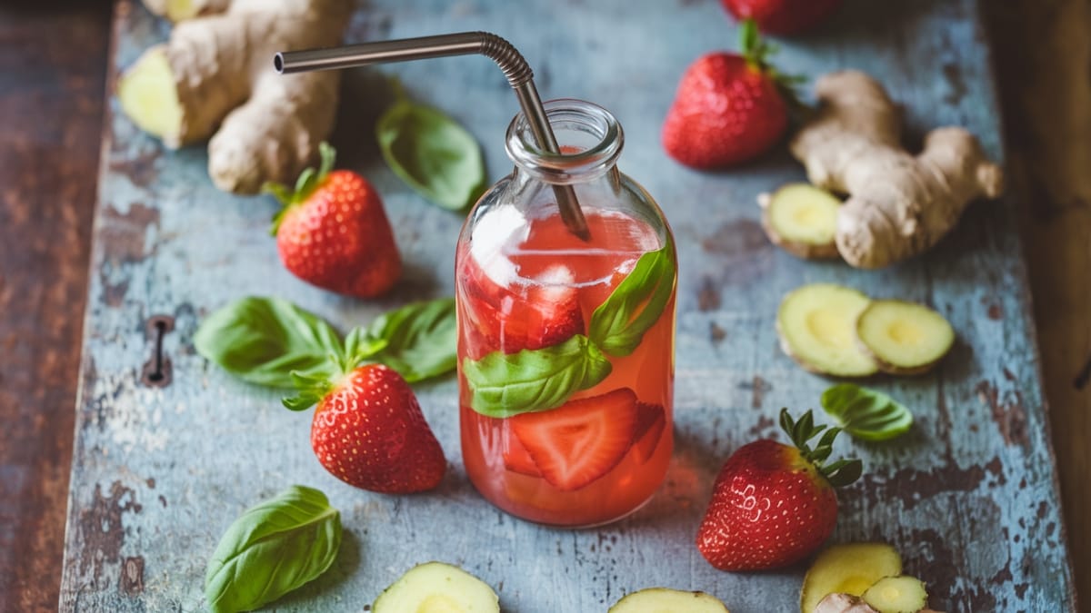 Revitalize Your Day- Homemade Strawberry-Basil Switchel with Probiotics Gut-Friendly
