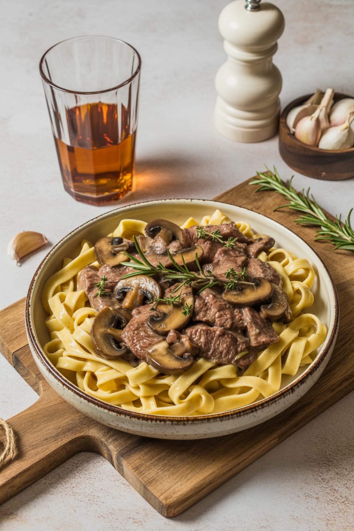 Rich & Creamy Beef Fettuccine with Sautéed Mushrooms