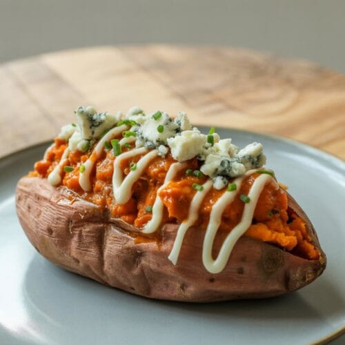 Buffalo Chicken Stuffed Sweet Potatoes