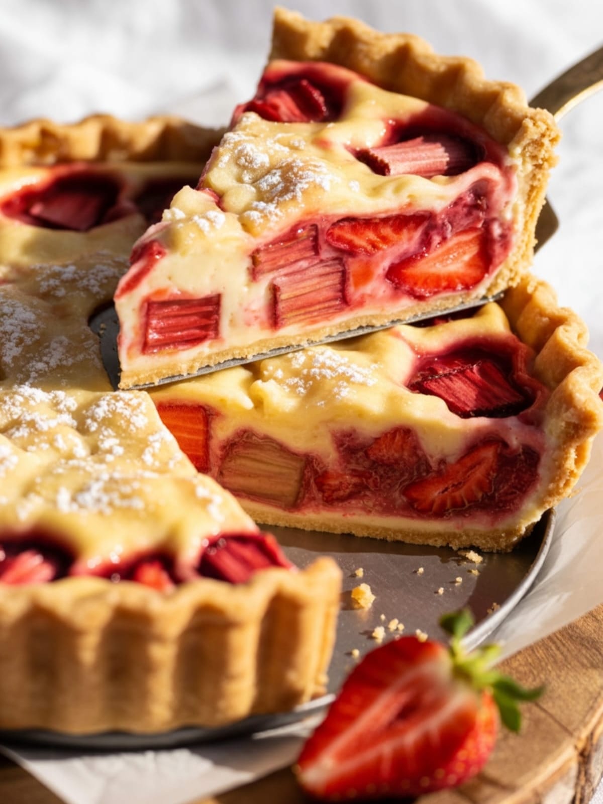 Classic Rhubarb Custard Pie with Strawberries - Heirloom Recipe