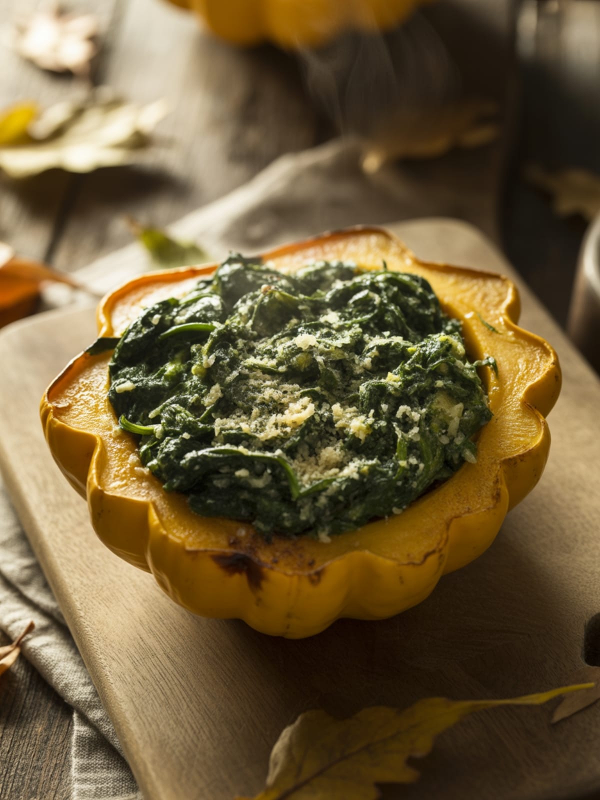 Creamed Spinach Stuffed Acorn Squash for Fall