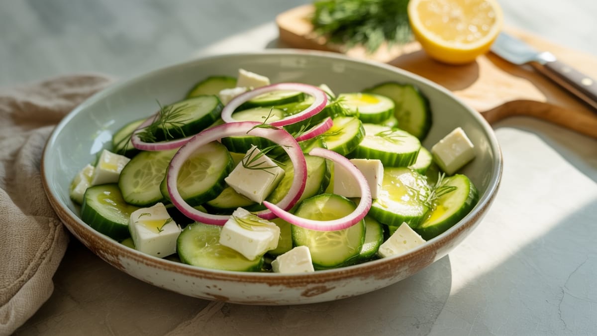 Fresh Summer Cucumber Salad With Feta Cheese- The Perfect Cooling Side