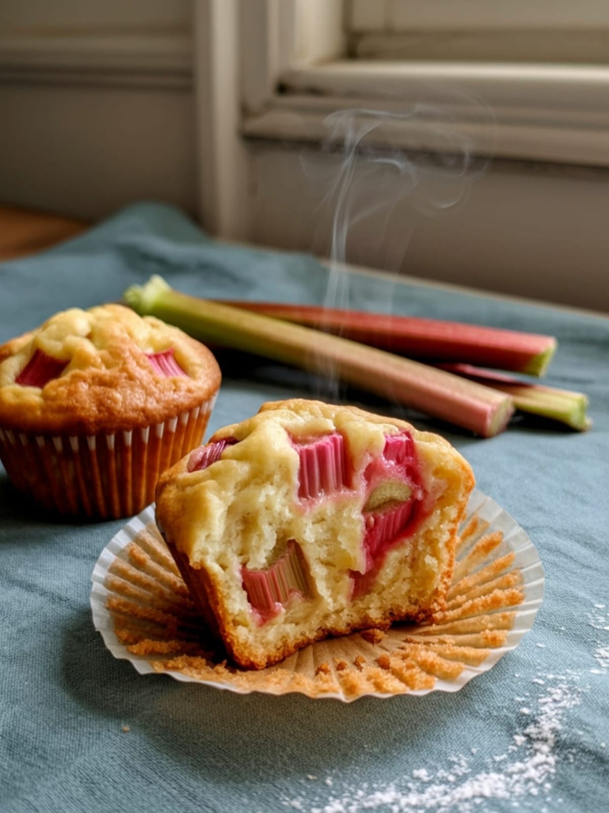 Healthy Rhubarb Muffins with Greek Yogurt (Low Sugar Recipe)