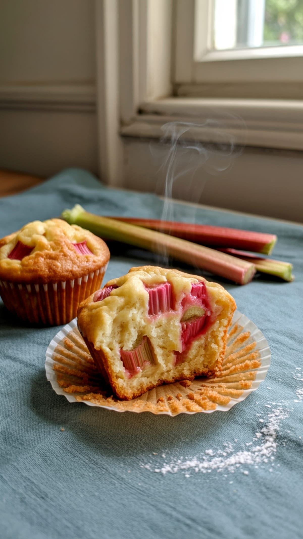 Healthy Rhubarb Muffins with Greek Yogurt (Low Sugar Recipe)