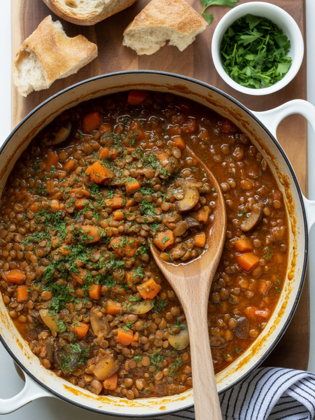 Hearty Vegan Lentil Mushroom Stew Dinner