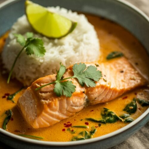 One-Pan Coconut Curry Salmon with Garlic Butter
