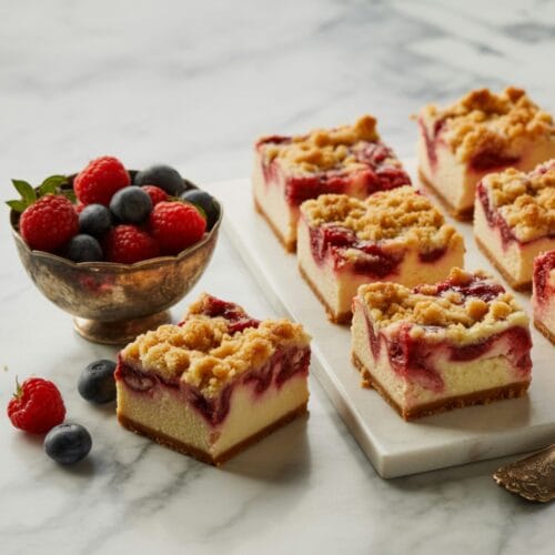 Rhubarb Streusel Cheesecake Bars