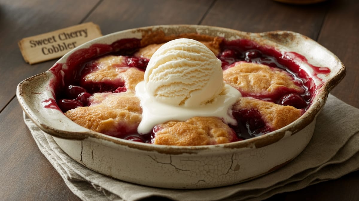 Rustic Sweet Cherry Cobbler- Summertime Perfection in Every Spoonful