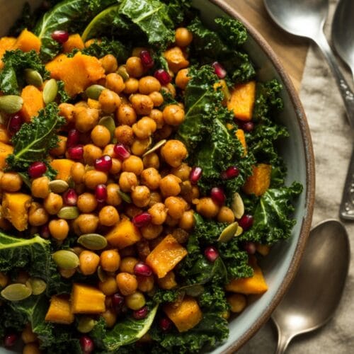 Spicy Kale and Chipotle Chickpea and Roasted Butternut Squash Salad