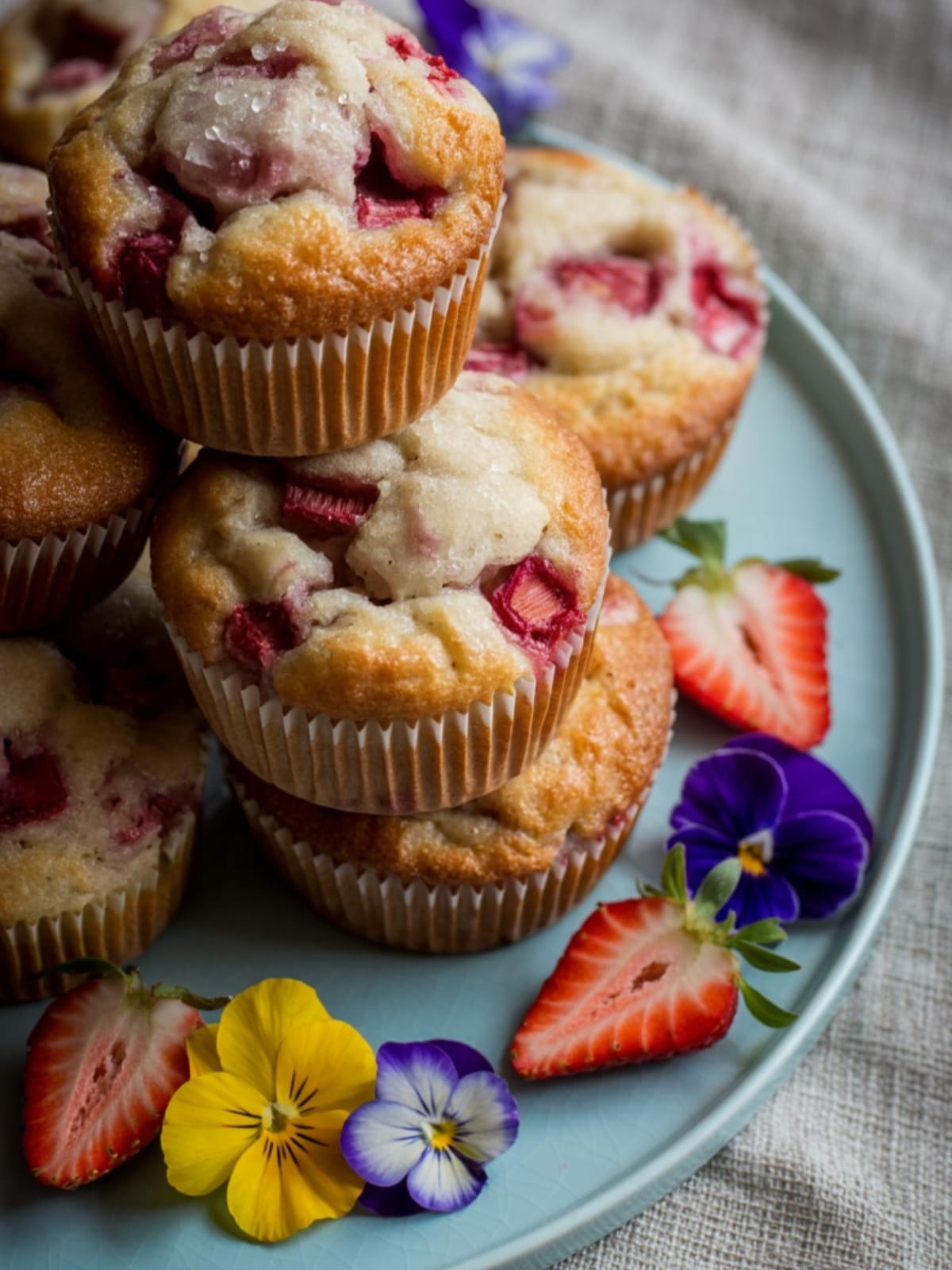 Spring Breakfast - Strawberry Rhubarb Muffins with Streusel Top
