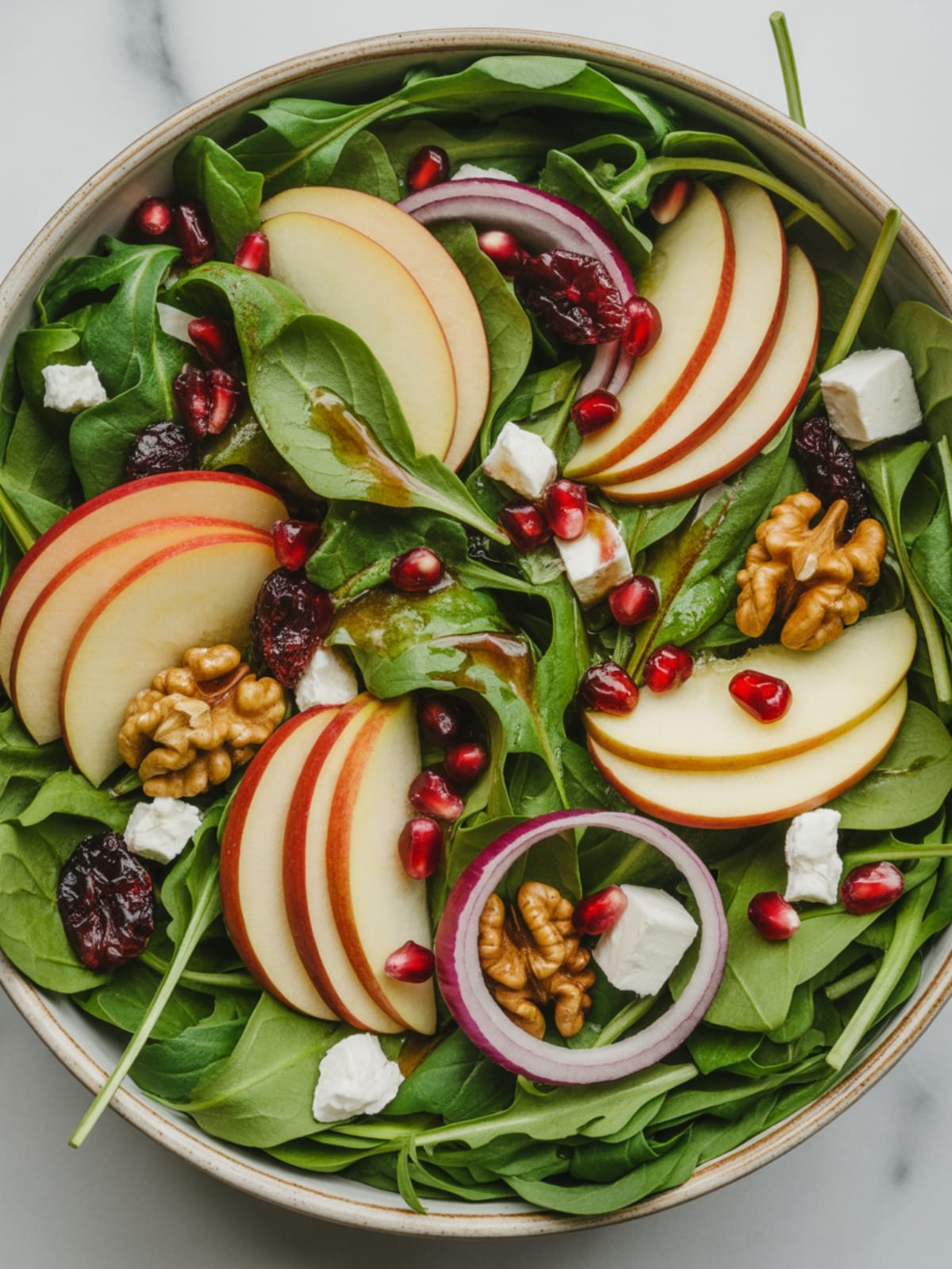 Apple and Pomegranate Feta Cheese Salad with Balsamic Vinaigrette
