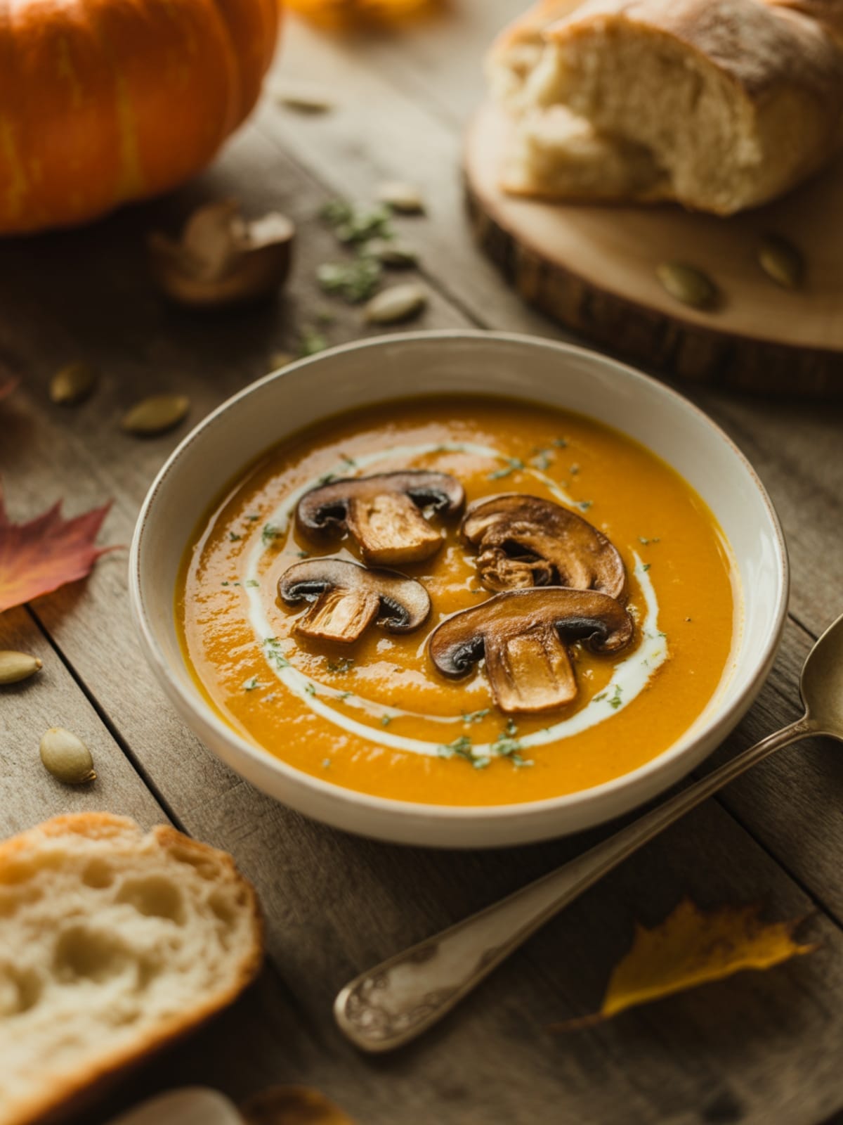 Cozy Pumpkin Soup With Sautéed Mushrooms: Fall Comfort in a Bowl