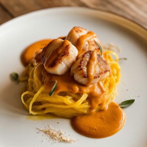 Spaghetti Squash Pasta with Scallops & Pumpkin Sauce: A Fall-Inspired Seafood Delight