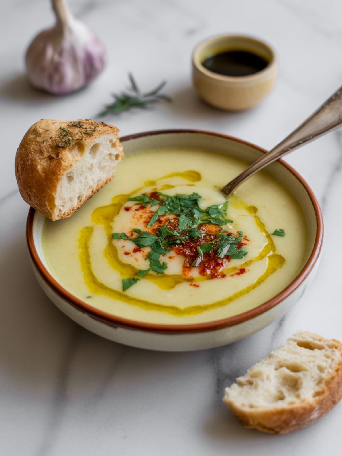 Creamy Vegan Garlic Chickpea Soup Recipe