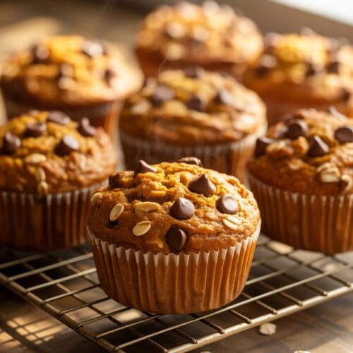 Easy Pumpkin Oatmeal Muffins with Chocolate Chips