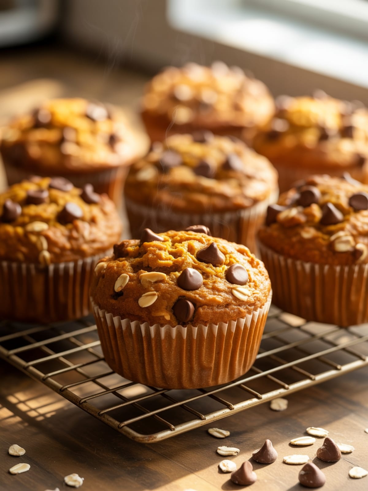Pumpkin Chocolate Chip Oatmeal Muffins