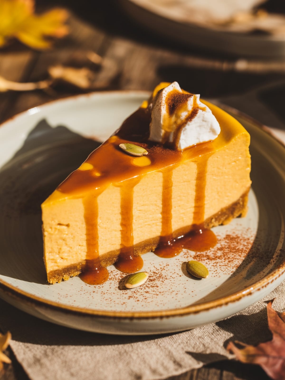 Irresistible Vegan Pumpkin Cheesecake with Caramel Sauce