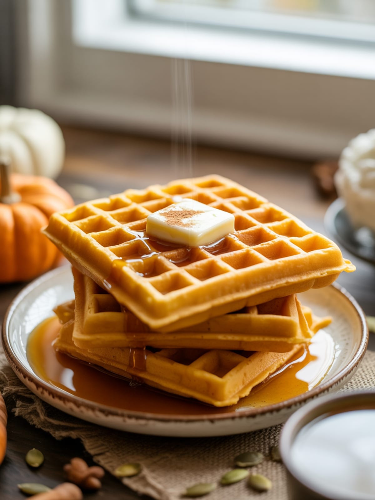 Easy Vegan Pumpkin Spice Waffles with Cashew Milk
