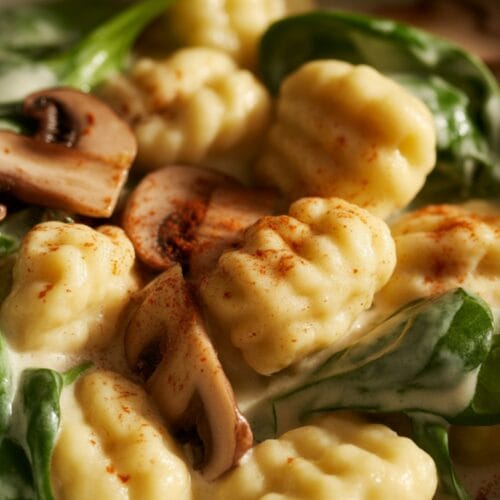Gnocchi with Spinach Mushrooms in a Garlic Smoked Paprika Cream Sauce