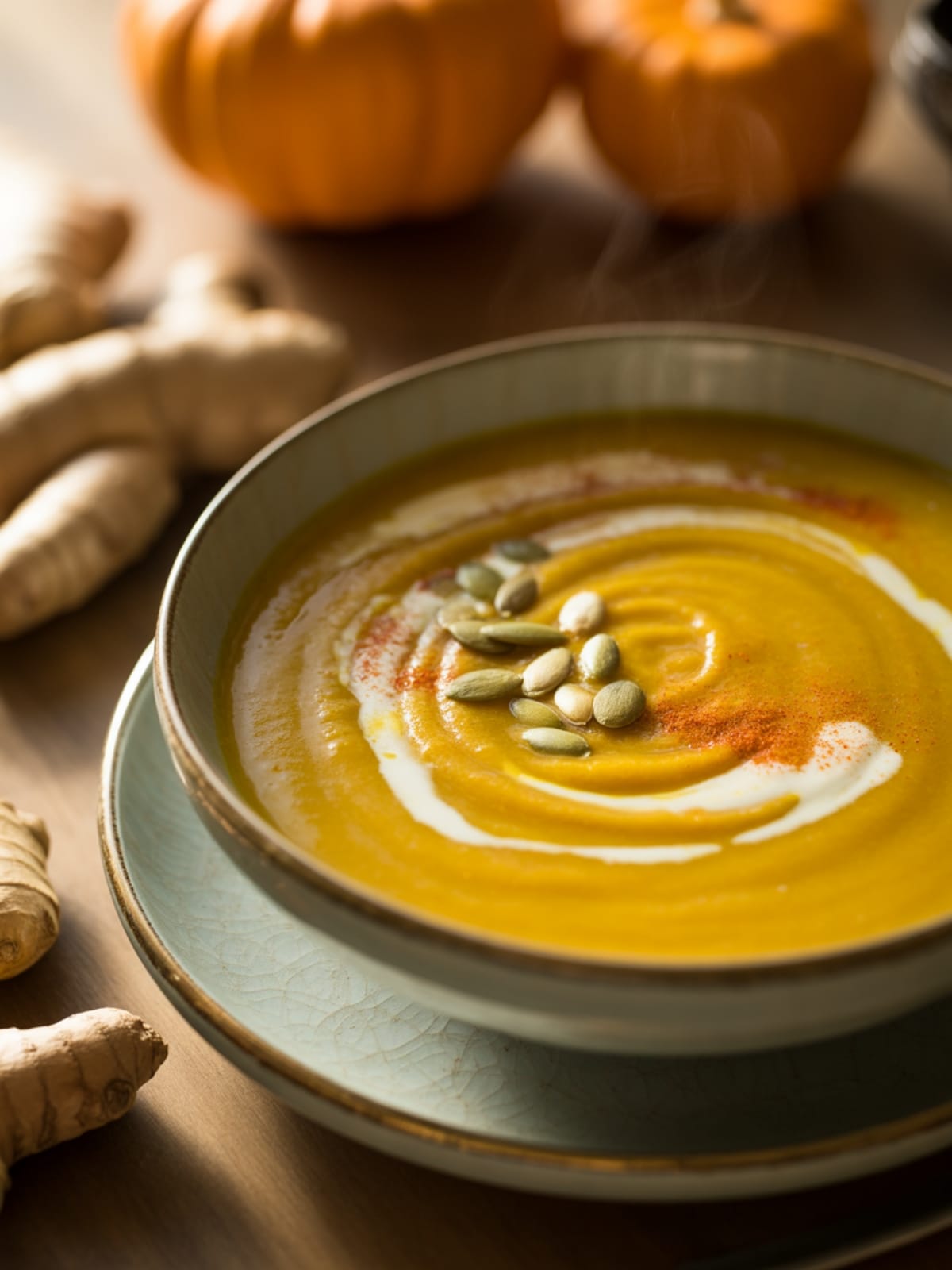 Golden Pumpkin Turmeric Ginger Soup For Appetizers