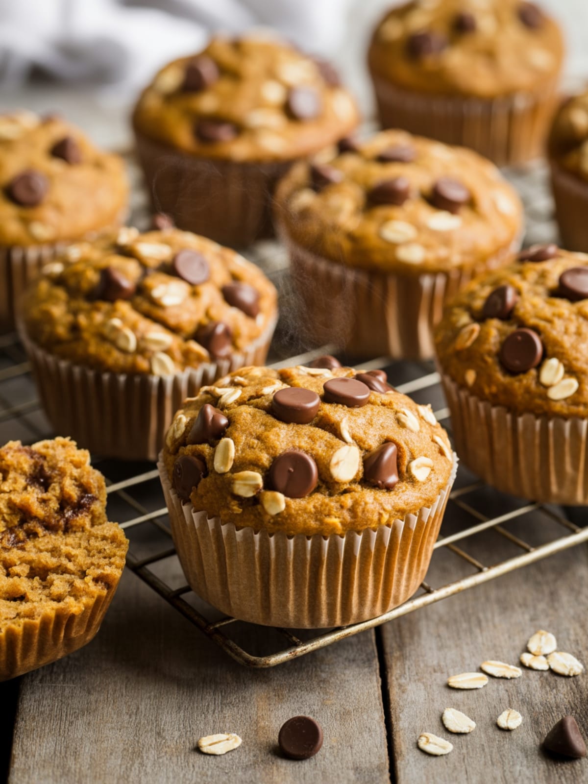 Healthy Pumpkin Chocolate Chip Oatmeal Muffins
