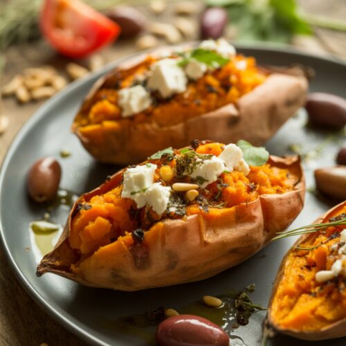 Mediterranean Baked Sweet Potatoes