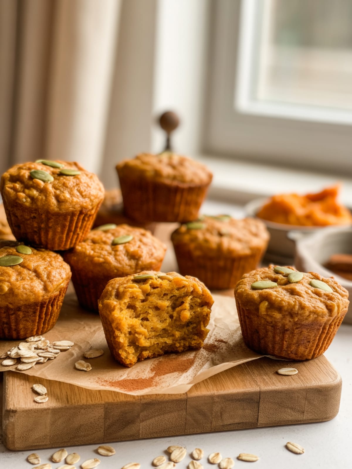 One-Bowl Healthy Pumpkin Oatmeal Muffins