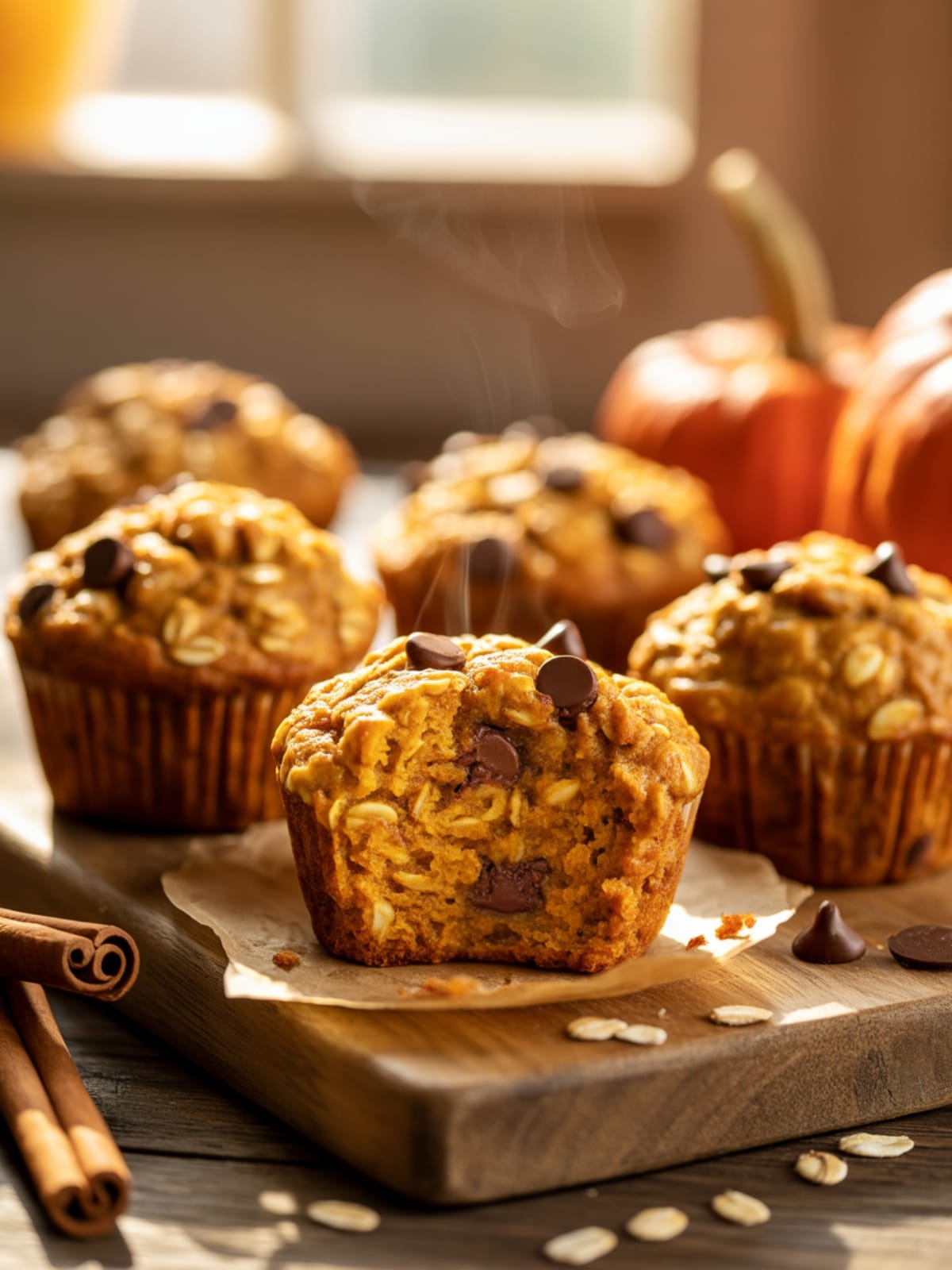 Pumpkin Chocolate Chip Oatmeal Muffins