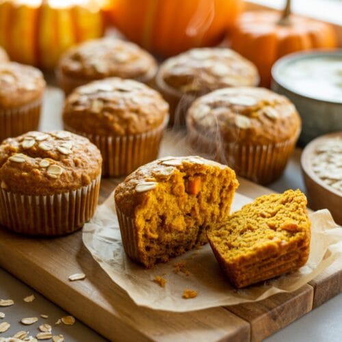 Pumpkin Oat Greek Yogurt Muffins