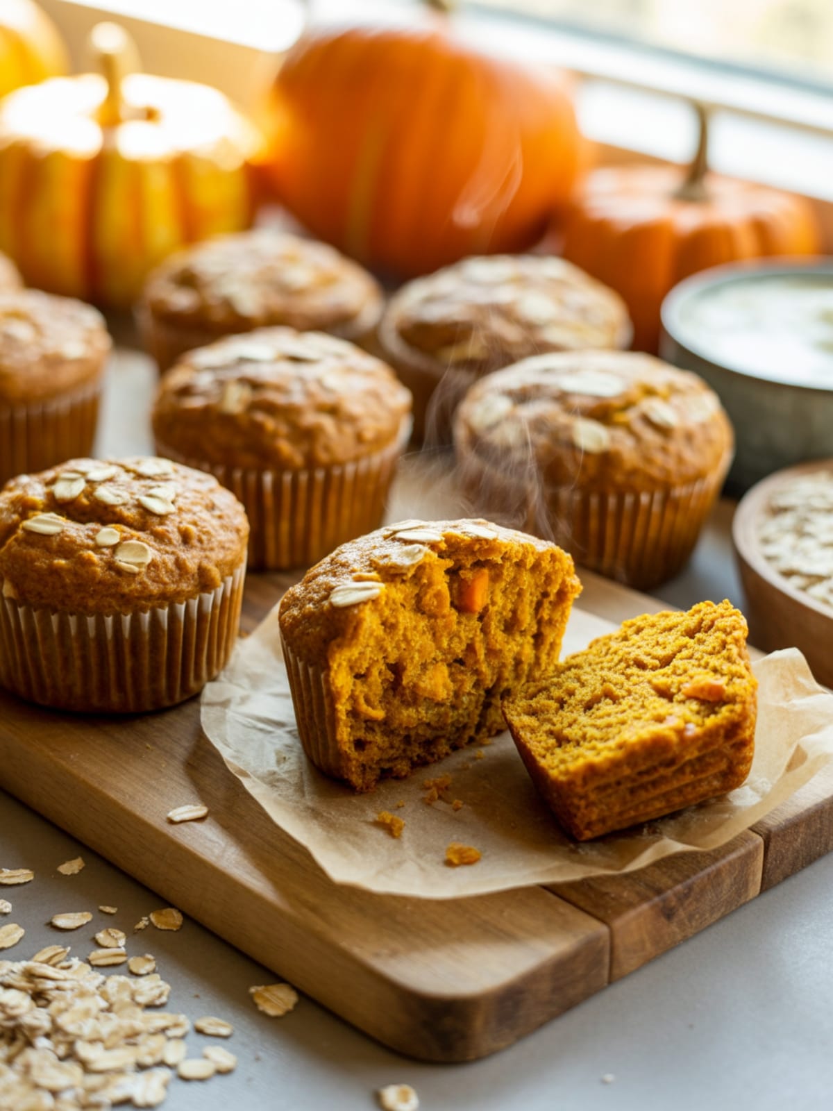 Pumpkin Oat Greek Yogurt Muffins