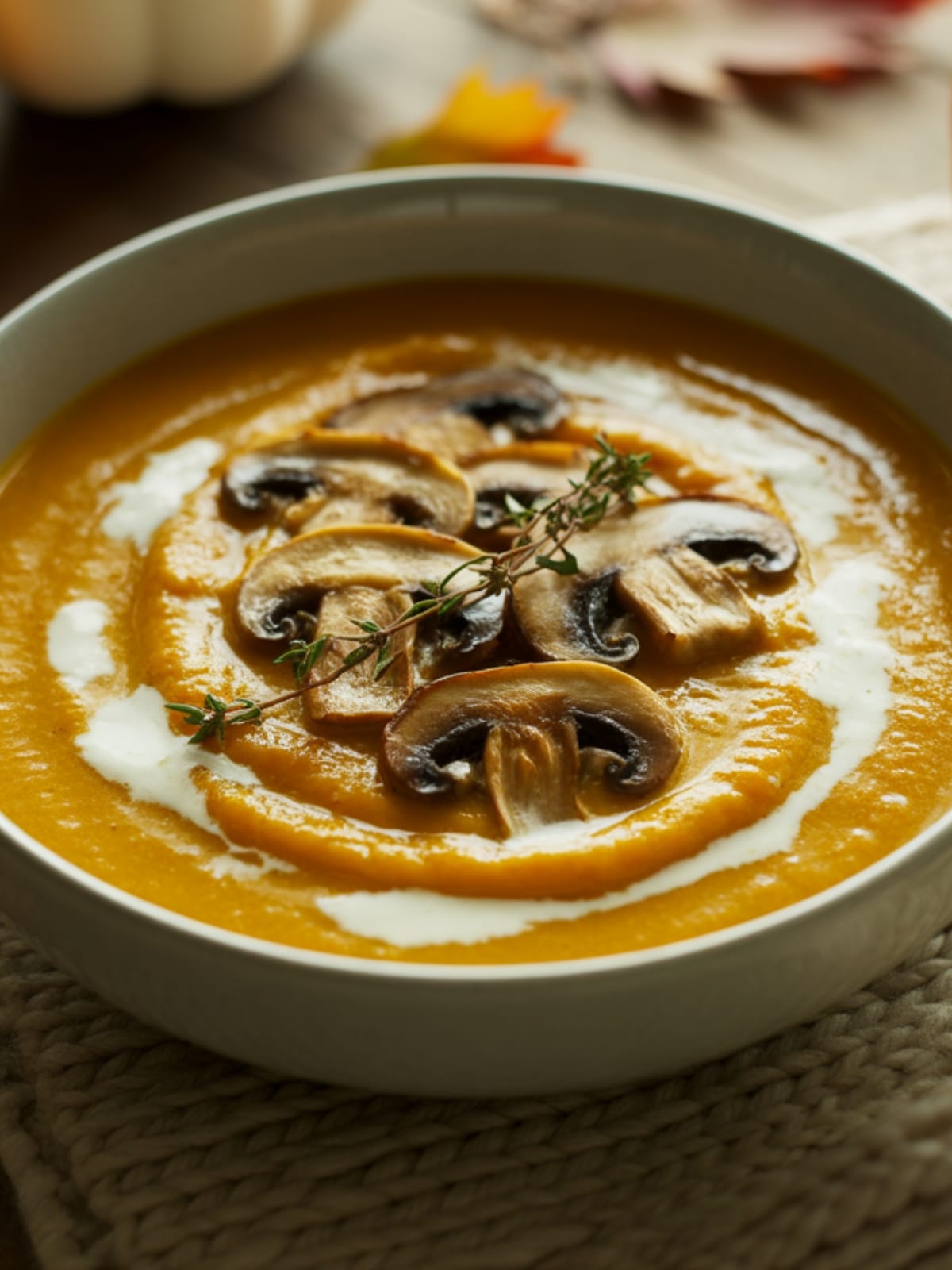 Pumpkin Soup With Sautéed Mushrooms